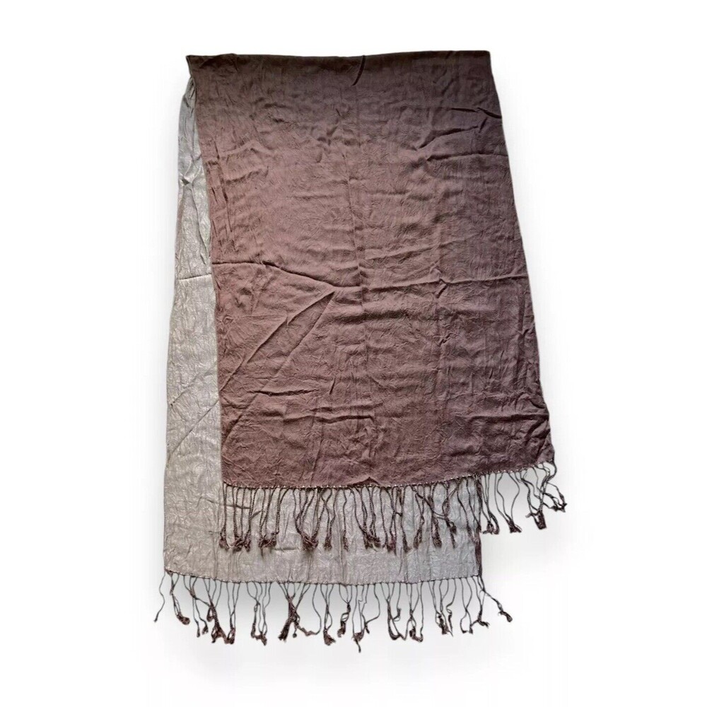 Brown & Beige 100% Silk Simply By Jen Groover Rectangular Scarf 80” X 23” Women